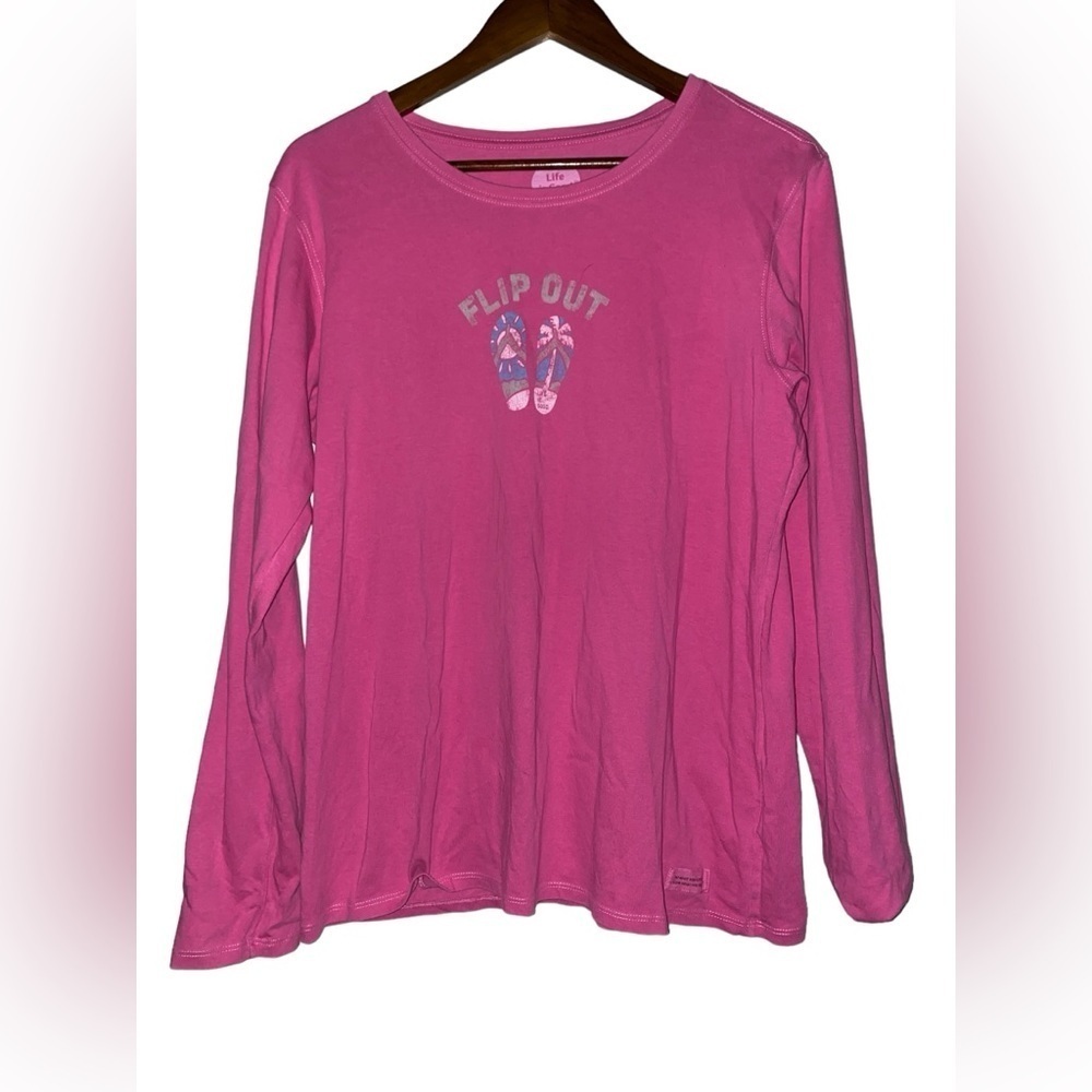 Life Is Good Flip Out Flip Flop Tee Shirt Women L Classic Fit Casual Beach